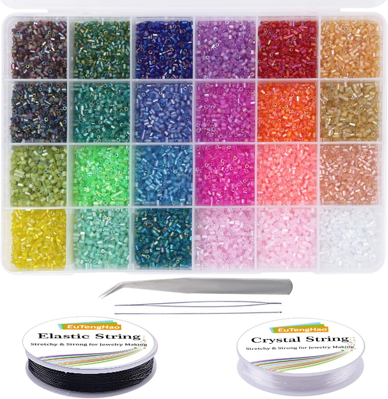 14400pcs Tube Beads Bugle Glass Seed Beads (3mm, 600 Per Color, 24 Colors)
